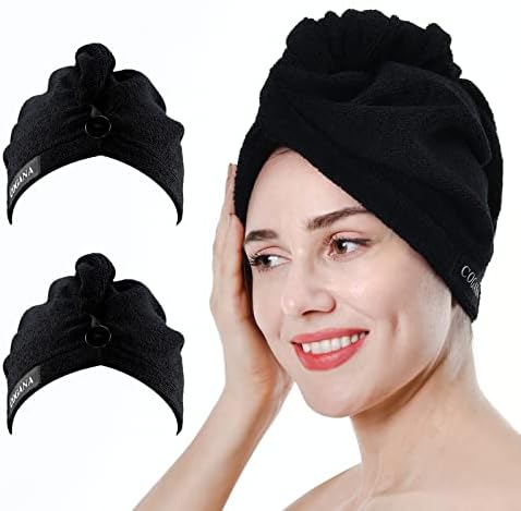 COGANA 2 Pack Microfiber Hair Towels with Button