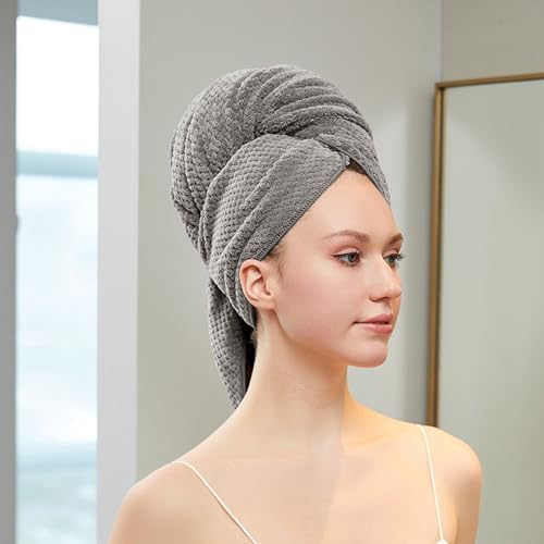 SURPRISE PIE Women Microfiber Hair Towel Wrap - Grey