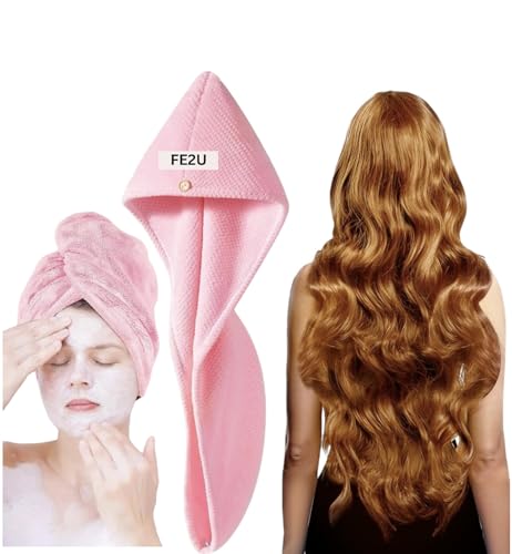 XXL Microfiber Hair Towel Wrap Pink 35 Inches Long