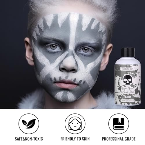 BOBISUKA Grey Face Body Paint Liquid Texture Washable Non-Toxic