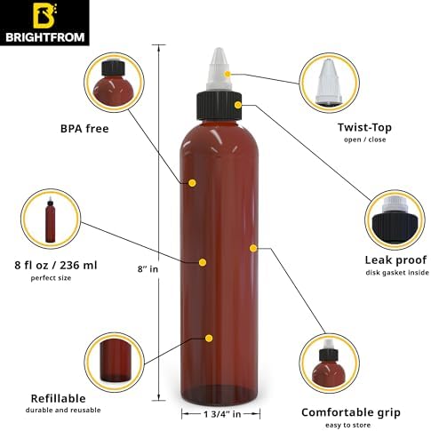 BRIGHTFROM Twist Top Squeeze Bottles 8 OZ BPA-Free Refillable Amber