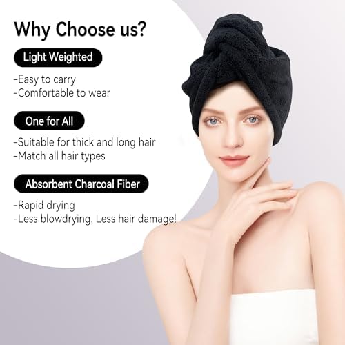 Wetore 3 Pack Microfiber Hair Towel with Button Closure