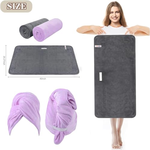 SUNLAND Microfiber Hair Towel with Elastic Band - 40x20 Inches