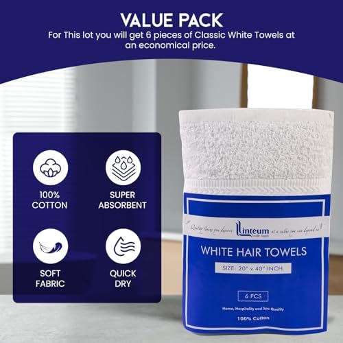 Linteum Textile Supply Premium Hair Drying Towels 20x40 inches Pack of 6