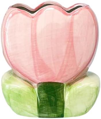 Ceramic Tulip Makeup Brush Holder Pink