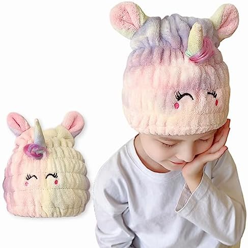 LCBD Microfiber Hair Towel Wrap for Kids Unicorn Design