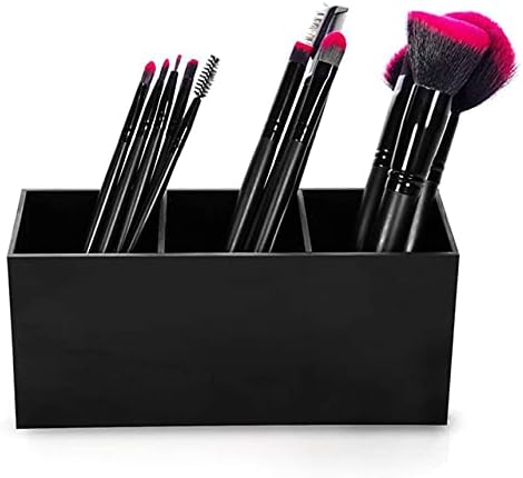 TTKL Makeup Brush Holder Organizer 3 Slot Acrylic Storage Case Black