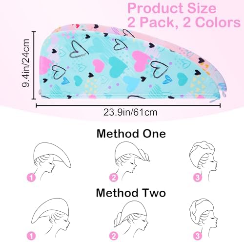 Basumee Microfiber Hair Towel Wrap 2 Pack for Kids Women