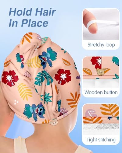 Akkya Microfiber Hair Towel Wrap 2 Pack Cute Cartoon Print