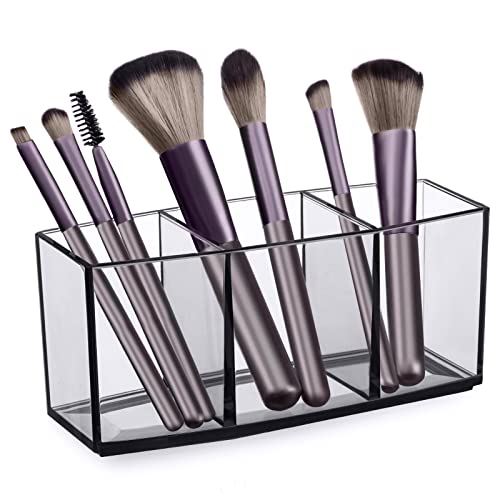 HBlife Clear Makeup Brush Holder Organizer with 3 Slots 1