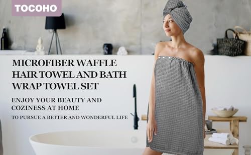 TOCOHO Women Hair Drying Towel and Bath Wrap Set - Grey
