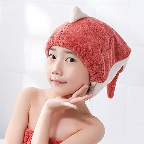 Foyadi Hair Drying Towel for Kids Girls Cute Cartoon Red