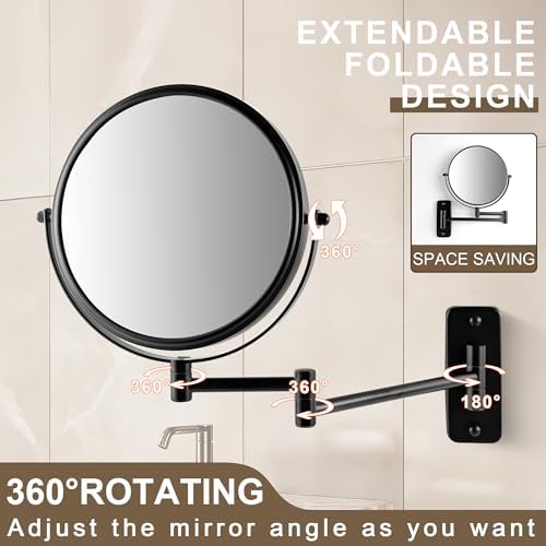 JANEEVA 8 Inch Wall Mounted Makeup Mirror with 360 Extendable Arm