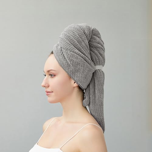 SURPRISE PIE Women Microfiber Hair Towel Wrap - Grey