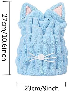 2Pcs Ultra Absorbent Microfiber Hair Drying Towel with Cute Kitty Ears Design