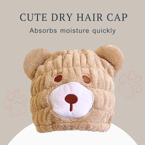 LCBD Microfiber Hair Towel Wrap for Kids - Brown Bear Design