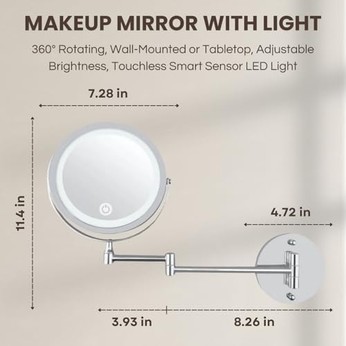 10X Magnifying Makeup Mirror with LED Lights and Touchless Sensor