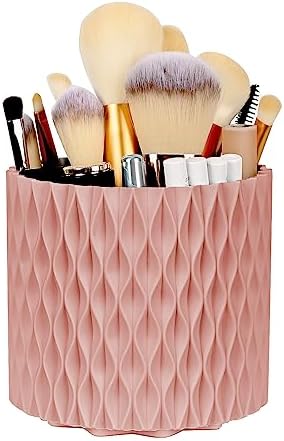 WAFJAMF Makeup Brush Holder 360 Rotating 5 Slot Organizer - Pink