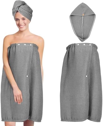 TOCOHO Women Hair Drying Towel and Bath Wrap Set - Grey