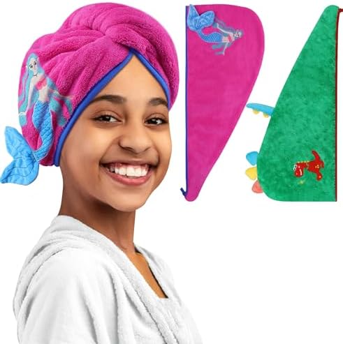 YI HENG MEI 3D Embroidery Hair Towel Wrap for Kids 2PCS