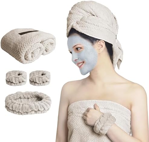 Large Microfiber Hair Towel with Spa Headband and Wristbands Set