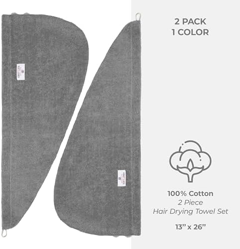 American Soft Linen 100 Cotton Hair Towels 2 Pack Dark Gray