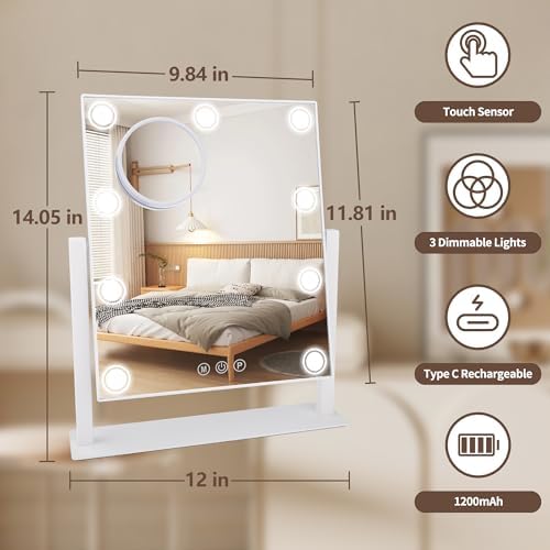 SLIMOON 14x12 Lighted Makeup Mirror with 9 LED Bulbs and 10X Magnification