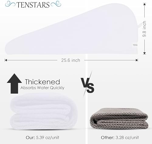 TENSTARS 5 Pack Microfiber Hair Towel Wrap with Elastic Loop Design