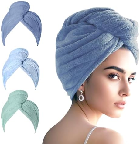 3 Pack Microfiber Hair Turbans for Quick Drying
