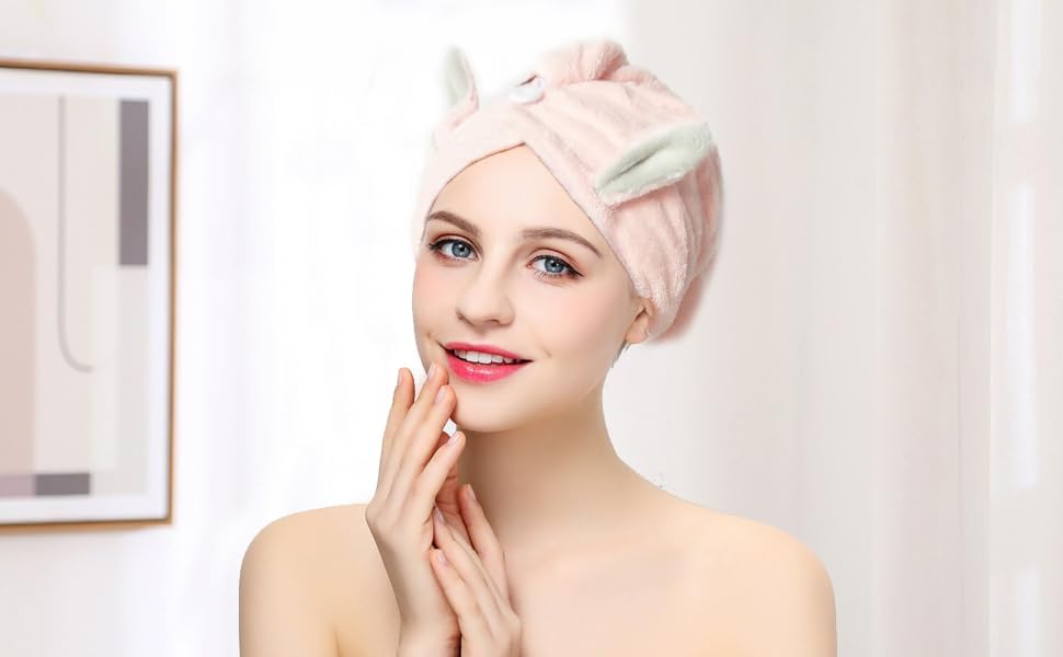 Hair Towel Wrap with Button 2 Pack Microfiber Drying Towel