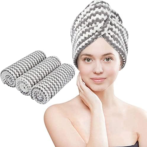 VIVOTE Microfiber Hair Towel Wrap 3Pack Gray