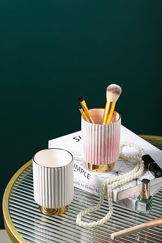 IEEK Pink and Gold Makeup Brush Holder Organizer