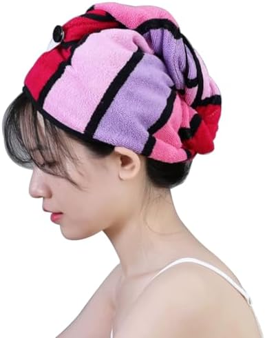 Wenlly 2 Pack Cotton Hair Drying Towel with Button