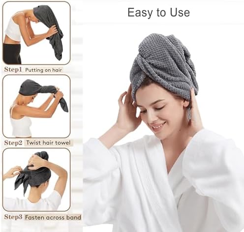 SURPRISE PIE Women Microfiber Hair Towel Wrap - Grey