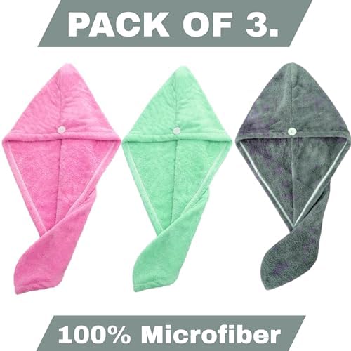 CB HOME Microfiber Hair Drying Turban Towels Pack of 3 1