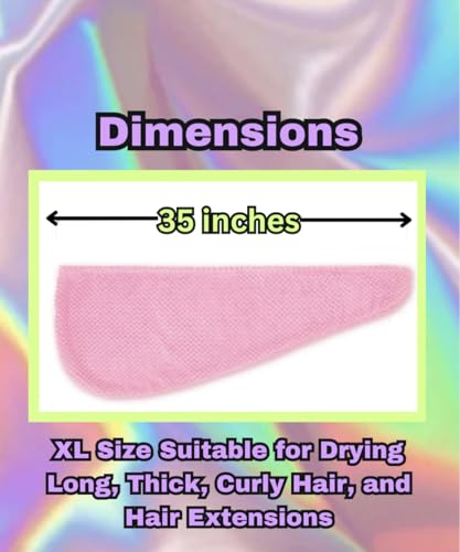 XXL Microfiber Hair Towel Wrap Pink 35 Inches Long
