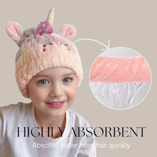 LCBD Microfiber Hair Towel Wrap for Kids Unicorn Design
