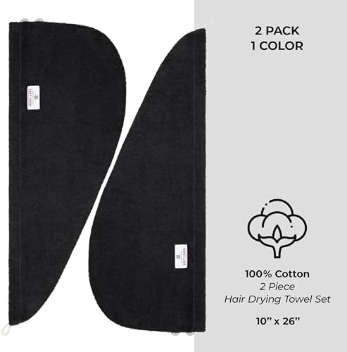 American Soft Linen 100 Cotton Hair Towels 2 Pack Black