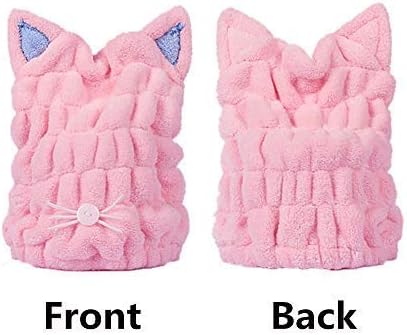2Pcs Ultra Absorbent Microfiber Hair Drying Towel with Cute Kitty Ears Design