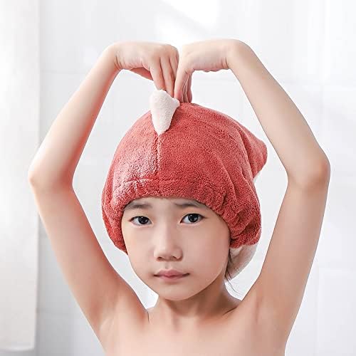 Foyadi Hair Drying Towel for Kids Girls Cute Cartoon Red
