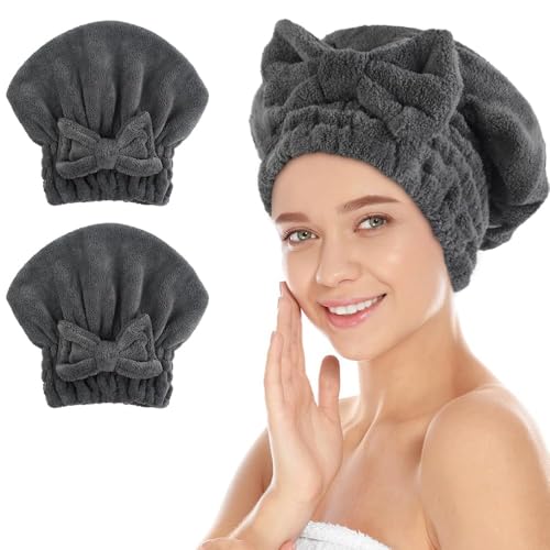 SUNLAND 2 Pack Large Microfiber Hair Drying Caps