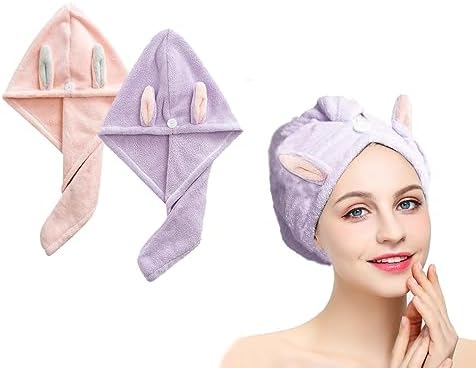 Hair Towel Wrap with Button 2 Pack Microfiber Drying Towel