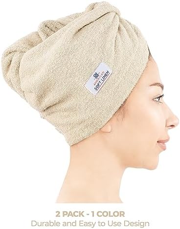 American Soft Linen 100 Cotton Hair Towels 2 Pack Beige 1