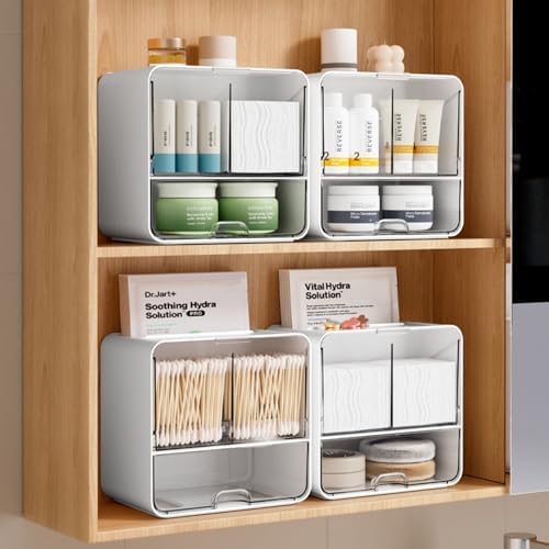 ONEFOLL Wall Mounted Makeup Organizer with Slant Flip and Drawer