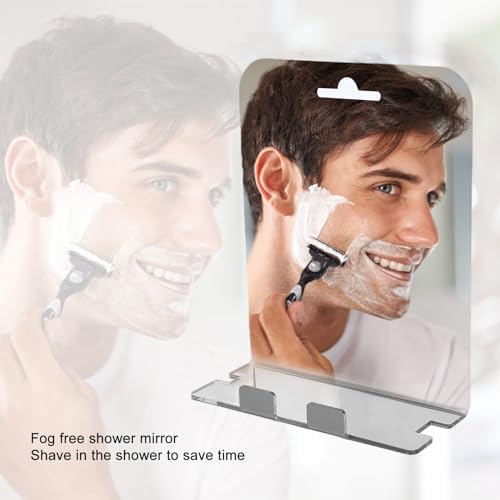 Fogless Shower Mirror with Stainless Steel Hook for Bathroom