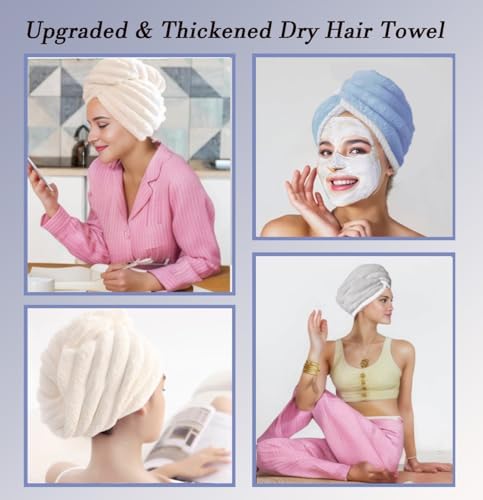 Jenmex 3-Pack Microfiber Hair Towel Wrap with Button