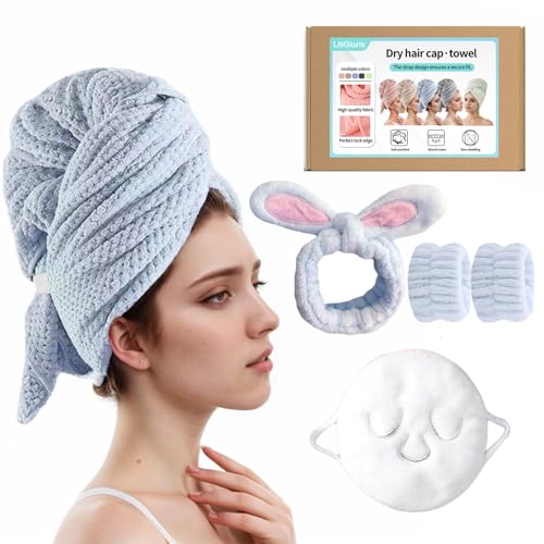 LiliGloris 3PC Personal Care Set - Hair Drying Towel Headband Facial Mask 1