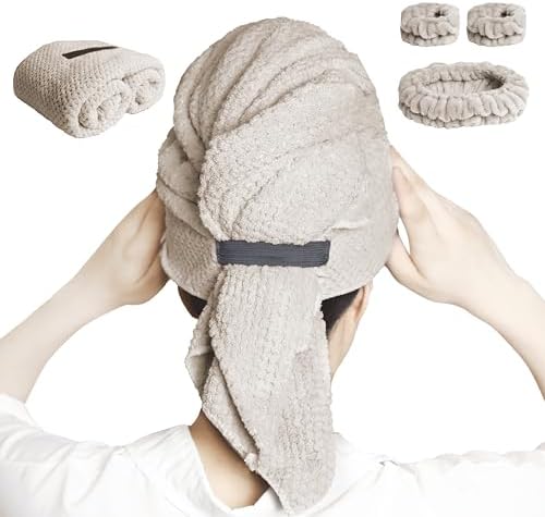 Large Microfiber Hair Towel with Spa Headband and Wristbands Set