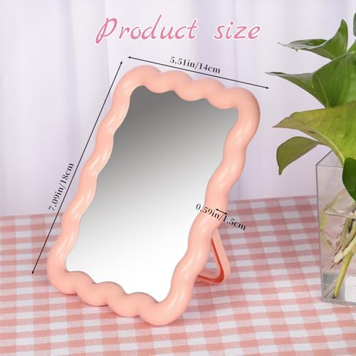 Pink Wave Shaped Portable Makeup Mirror