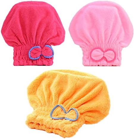 JIEOU Microfiber Hair Drying Cap 3 Packs Red Pink Yellow